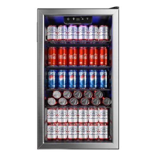 EUHOMY 125 Can Beverage Refrigerator and Mine Cooler with Glass Door for Soda Beer or Wine