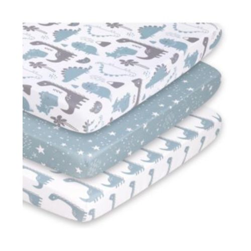 Pack n Play, Mini Crib, Portable Crib or Fitted Playard Sheets for Baby Boy, Blue Dino, 3 Pack Set