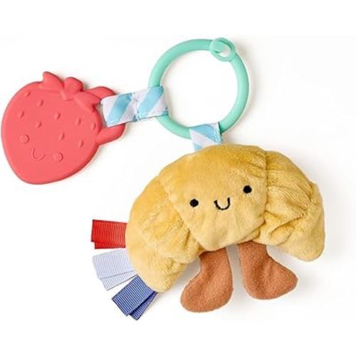 Itzy Ritzy Infant Toy & Teether - Itzy Pal Baby Teething Toy Includes Lovey, Crinkle Sound, Textured Ribbons & Silicone Teether for Newborn (Croissant)