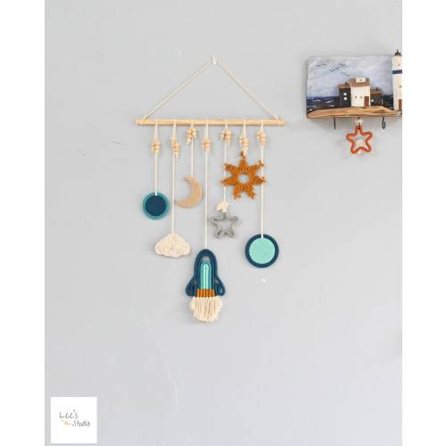 Rocket Ship Wall Decor, Galaxy Wall Art, Macrame Boho Galaxy Wall Hanging, Astronaut Room Decor, Baby Playroom Decor , Kids Room Decor