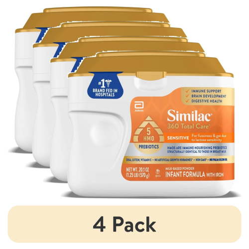 (4 pack) Similac 360 Total Care Sensitive Baby Formula Powder, 20.1-oz Tub