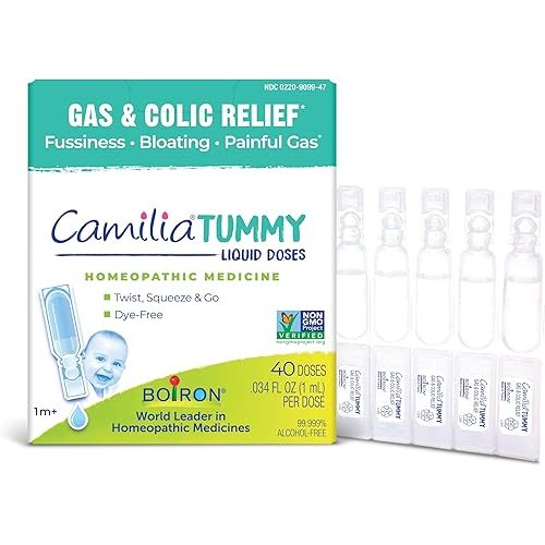 Boiron Camilia Tummy Drops - 40 Count for Colic, Painful Gas, Bloating, & Fussiness - Sterile and Non-Drowsy Liquid Doses