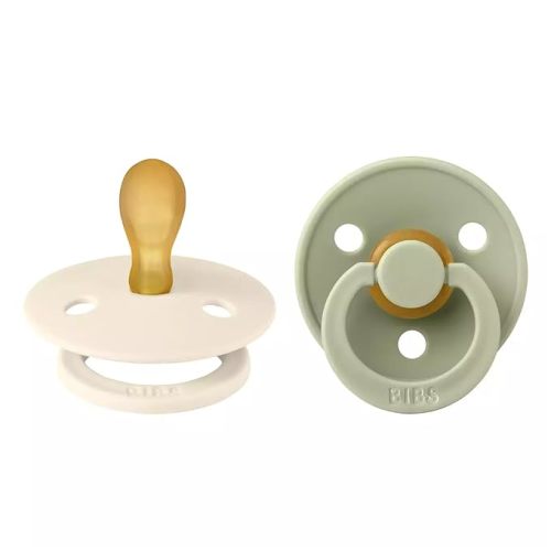 BIBS Pacifiers Colour Collection | Natural Rubber Baby Pacifier | Round Nipple | Set of 2 BPA-Free Soothers | Made in Denmark | 0+ Months (Pack of 2) | Sage/Ivory