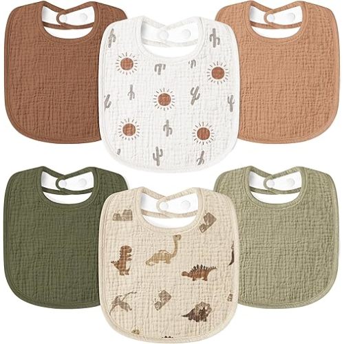 Susurration Muslin Baby Drool Bibs 6Pack Soft Square Adjustable Baby Bandana Bibs for Unisex Girls & Boys
