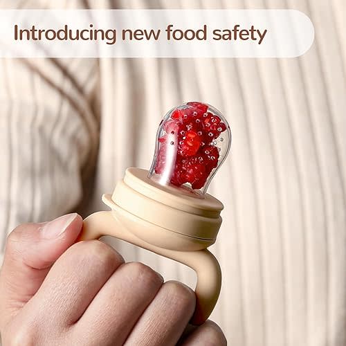 2 Pack Silicone Baby Fruit Feeder with Mini Freezer Tray, Breastmilk Popsicle Molds for Baby Teething Relief, Teethers, Fresh Food Feeder for Safe Infant Self Feeding, Extra Food Pouches - Chocolate