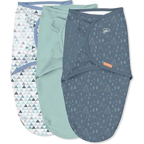SwaddleMe by Ingenuity Original Swaddle with Easy-Change, 100% Cotton, Improves Sleep & Calms Startle Reflex, 3-6 Months, 3-Pack - Mountaineer