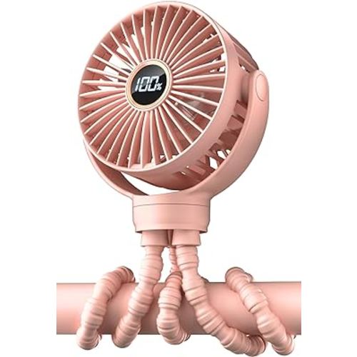 KIDEE Portable Stroller Fan, Mini Baby Fan Battery Operated, LED Display with 3 Speeds, Small Clip on Fan Desk Fans USB Rechargeable, Personal Handheld fan Fan for Travel Outdoor, Children Gifts