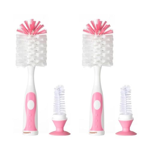 Multifunctional Cleaning Brush, Baby Bottle Brush, Bottle Brush Cleaner (Rotate The Suction Cup to Obtain The Small Bristle Brushes) Set Z, Pink, Nylon and Nylon Brush