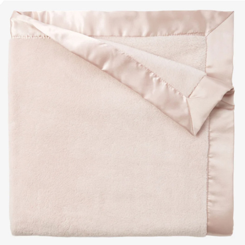 Pale Pink Satin Trim Flannel Fleece Baby Stroller Blanket – Elegant Baby