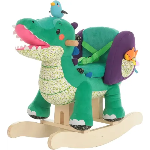 labebe Child Rocking Horse Toy, Stuffed Animal Rocker, Green Crocodile Plush Rocker Toy for Kid 6 Month -3 Years, Wooden Rocking Horse Chair/Rocker/Animal Ride on