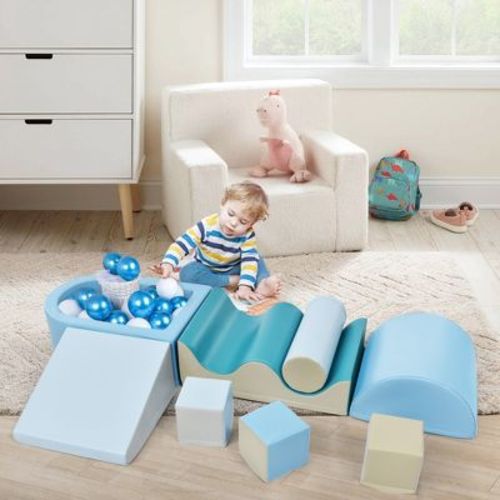 8 In 1 Soft Climb And Crawl Foam Playset, Lightweight Safe Soft Foam Nugget Block For Toddlers, Blue 4l - Modernluxe