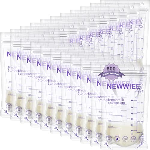 600 Count Breastmilk Storage Bags 7oz Breast Milk Bags for Breastfeeding Self Standing Breastmilk Storing No Leak Double Seal Freezer Storage for Refrigeration and Freezing(Purple)