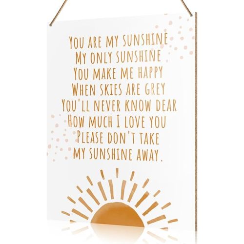 UDNADKEX Boho Nursery Wall Sign Hanging Decor, You Are My Sunshine Make Me Happy, Nursery Boy Girl Kids Bedroom Toddler Room Wooden Decor Nursery Decoration