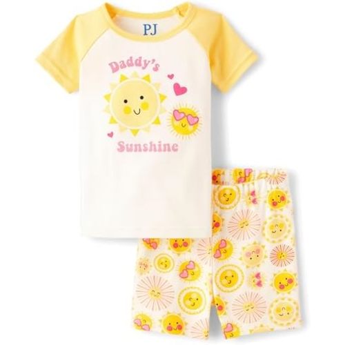The Children's Place Baby Girls' and Newborn 100% Cotton Sleeve Top and Shorts 2 Piece Pajama Set