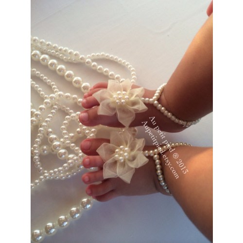 baby barefoot sandals -baby foot jewelry,christening gift,pearl barefoot sandals,baptism gift-baby shower gift - baby barefoot sandals-girls