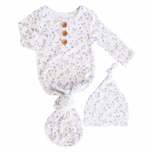 Blake's Blooms Bamboo Waffle Newborn Baby Knot Gown & Hat Set