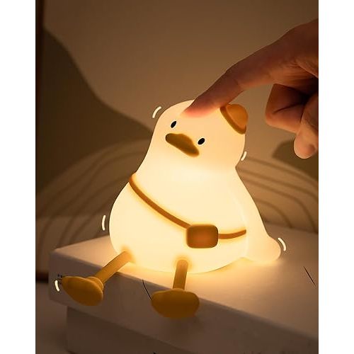Kids Night Light Duck Design, Silicone Tap Control Bedside Lamp with Time Auto-Off, Cute Portable LED Nursery Light for Baby, Toddler, Bedroom