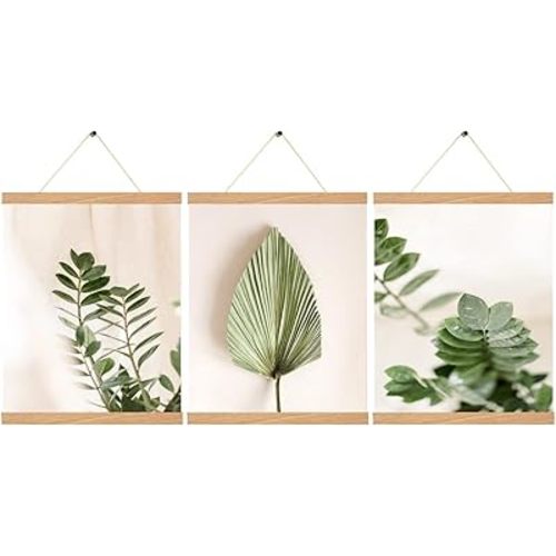 3 Pack Magnetic Poster Hanger Pine Color, 12x18 12x16 12x24 Poster Frame Wood Wooden Magnet Print Posters Dowel Scroll Hanger Hangers Hanging Kit for Walls Map Canvas Artwork, DIY Canvas