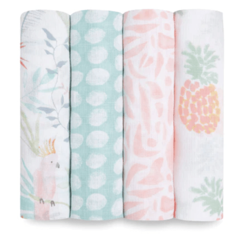 Tropical Cotton Muslin Swaddl 4pk | aden + anais