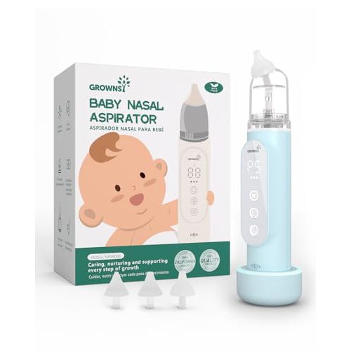 GROWNSY Nasal Aspirator for Baby, Upgraded 5 Suction Levels Baby Nose Sucker, IPX7 Waterproof Electric Nose Suction for Baby, Booger Sucker for Toddlers with Music & Light Functions (Blue)