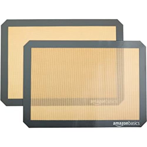 Amazon Basics Silicone, Non-Stick, Food Safe Baking Mat, Pack of 2, New Beige/Gray, Rectangular, 16.5" x 11.6"