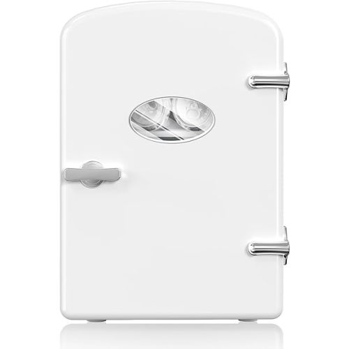 YSSOA 9 Cans Compact Mini Fridge, Warmer and Cooler Portable Refrigerator with Observation, Freon-Free & Eco Friendly, 6L with window, White