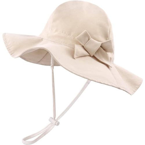 Baby Sun Hat Girls Floppy Bucket Hat Summer Toddler Outdoor Cap for Swim Beach - 6-12 Months - Beige