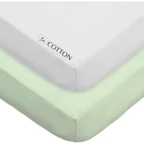 American Baby Company 2 Pack Fitted Crib Sheets 28" x 52", Soft Breathable Neutral 100% Cotton Jersey Sheet, Celery and White, for Boys and Girls, Fits Crib and Toddler Bed mattresses