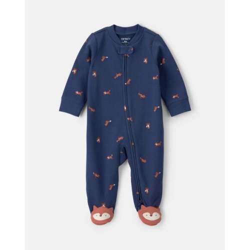 Baby Boy Fox 100% Cotton  2-Way Zip Sleep & Play Pajamas - Navy Blue | Carter's