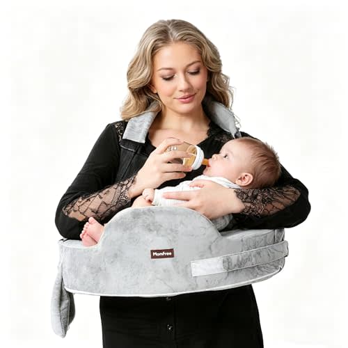 Nursing Pillow for Standing/Sitting Use- Springy Memory Foam for Support & Comfort, Large Breast Feeding Pillow - Safety Fence, Adjustable Waist Belt and Support Backrest, Removable Cover with Pocket