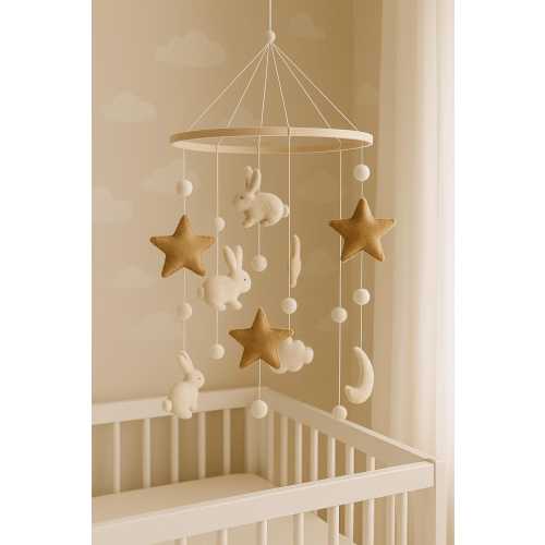 Neutral Baby Mobile: Felt Neutral Rabbits