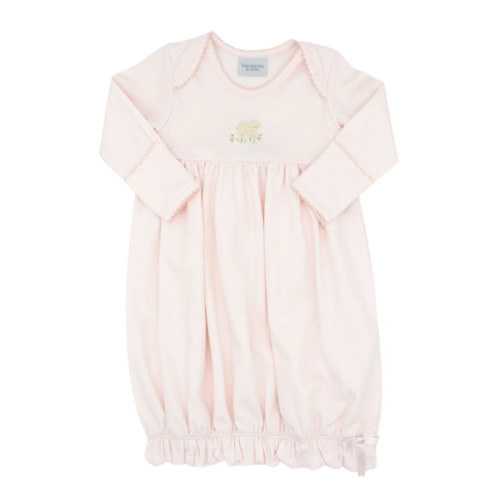 Pima Knit Lap Shoulder Daygown with Lamb Embroidery and Picot Trim | Squiggles – Tiny Town Inc