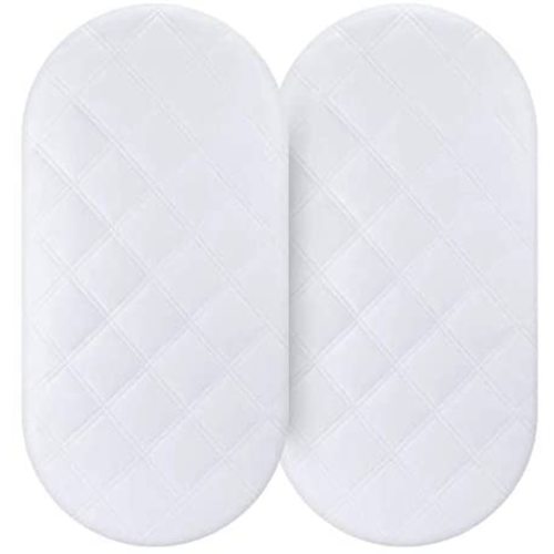 Waterproof Bassinet Mattress Pad Cover 2 Pack Fit for Hourglass/Oval Bassinet Mattress, Baby Bassinet Mattress Protector for Boys and Girls 32X16 in by Yoofoss