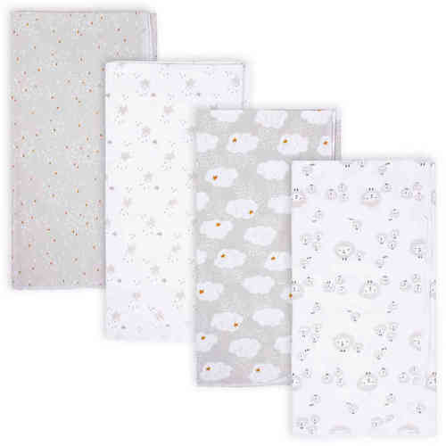 Gerber® 4-Pack Sheep Flannel Receiving Blankets in Grey/White