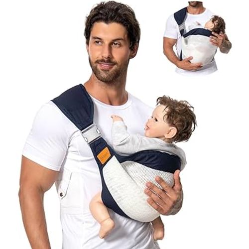 Baby Sling Carrier, Baby Carrier Newborn to Toddler(7-45lbs), Toddler Carrier with Safety Buckle, One Shoulder Adjustable Shoulder Strap, One Size Fits All, Mesh Blue