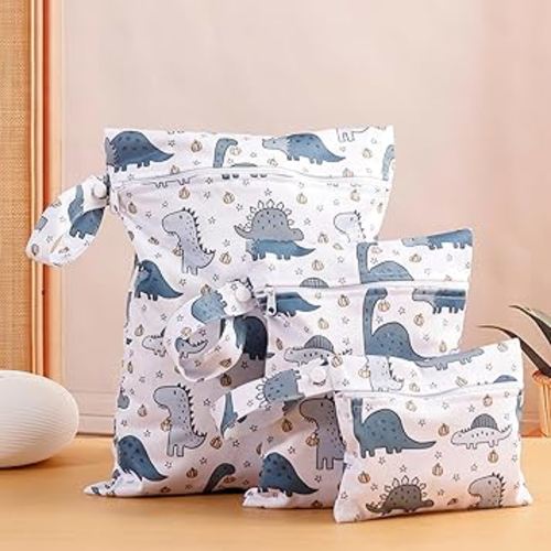 3 Set Wet Bag Storage Bag Zipper Waterproof Washable Travel Bags, Beach, Pool, Gym Bag for Cloth Diaper, Swimsuits & Wet Clothes(Dinosaur)