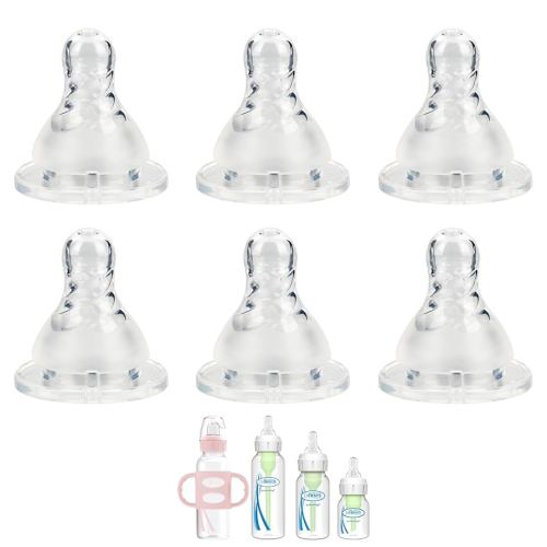 Silicone Nipple for Dr. Brown’s Natural Flow Level 1 Narrow Baby Bottle, Slow Flow, 0m+, 6 Count
