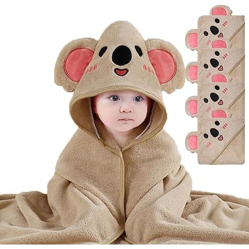 Hooded Baby Towels, 4 Packs Premium Soft Baby Bath Towels with Hood for Babies, Toddler, Infant - Ultra Absorbent, Baby Stuff Shower as Best Gifts for Boys and Girls (4Pack) (Brown Koala)