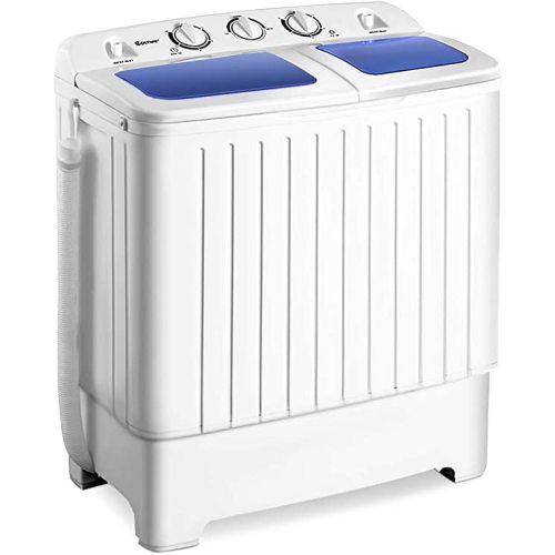 Giantex Portable Mini Compact Twin Tub Washing Machine 20lbs Washer Spain Spinner Portable Washing Machine, Blue+ White - White & Blue