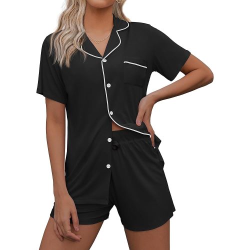 Ekouaer Women Classic Button Down Soft Short Pajamas Set