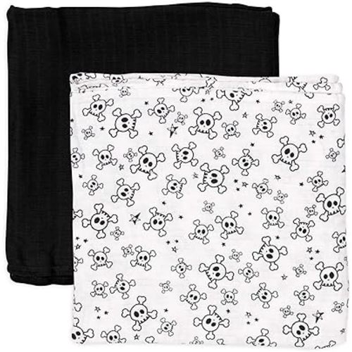 HonestBaby unisex baby 2-Pack Organic Cotton Swaddle Blankets Bandana, Tossed Skulls/Black, One Size US