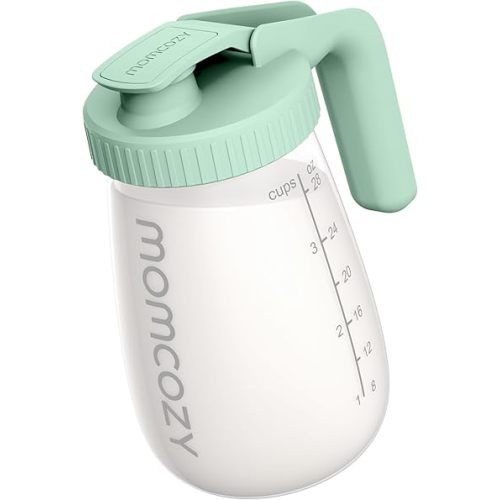 Momcozy Breast Milk Pitcher, Resistant to Heat and Cold Abrupt Temp Swings, No Leak Glass Breast Milk Fridge Storage Container with Wide Mouth, Fast Baby Formula Maker, Green