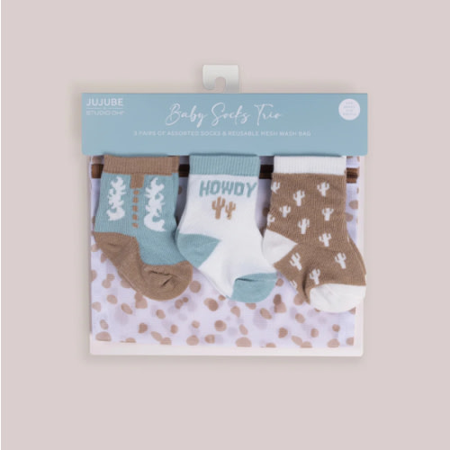 JuJuBe x Studio Oh! 3-Pack Soft Durable Baby Socks Set - Howdy Partner Blue