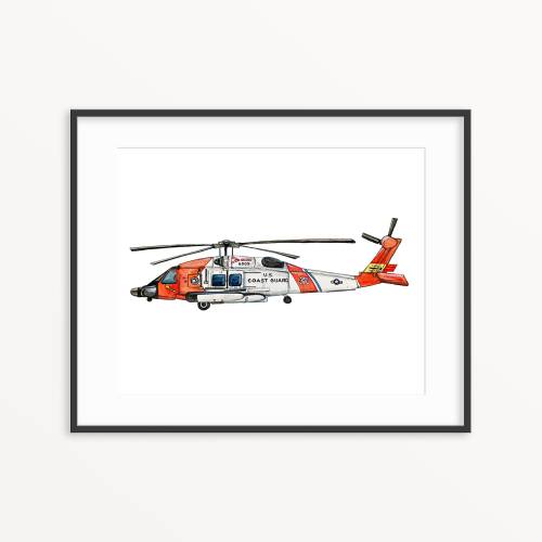 Coast Guard Helicopter Art Print. Vehicle Nursery Print. Coast Guard Wall art. Helicopter wall art.