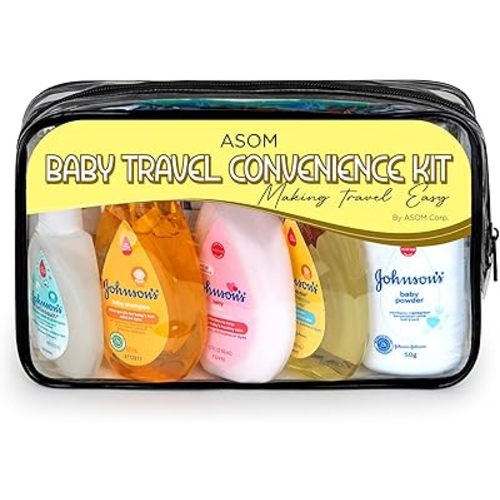 Asom Baby Bath Essentials Travel Kit – Bedtime Soap Shampoo Lotion Wipes Rash Cream & Moisturizer – TSA Compliant All-in-One Baby Toiletries for Hassle-Free Travel.