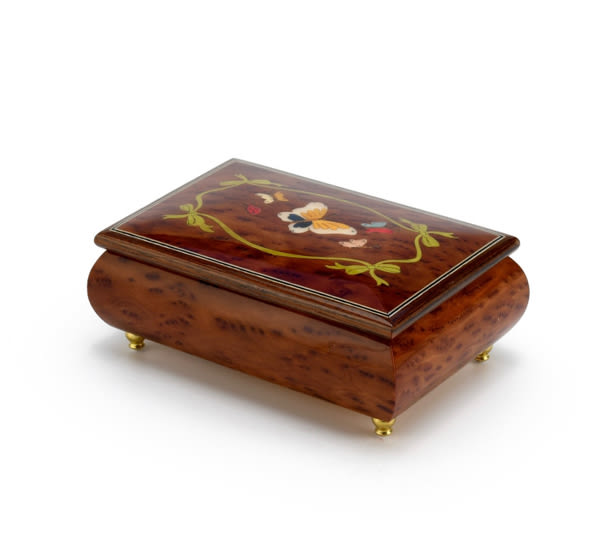 Gorgeous Graceful Butterfly with Ribbon Outline Wood Inlay Music Box