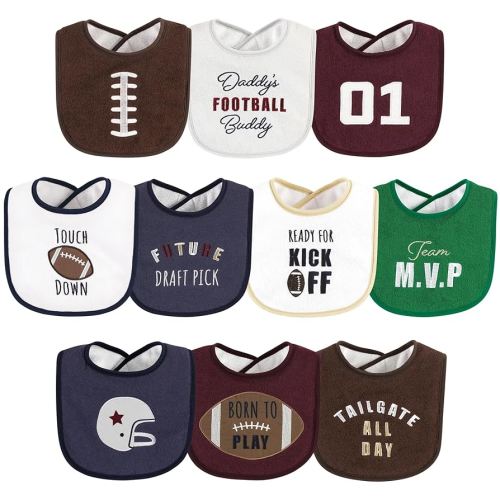 Hudson Baby Unisex Baby Cotton Terry Drooler Bibs with Fiber Filling, Football, One Size