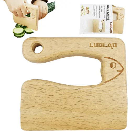 Wooden Kids Knife for Cooking and Safe Cutting Veggies Fruits, Cute Fish Shape Kids Kitchen Tools, Christmas Gifts for kids, 2-5 Years Old Applicable