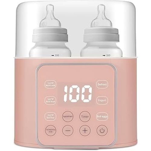 Baby Bottle Warmer 9-in-1 Multifuntion Breast Milk Warmer, Fast Baby Food Heater & Defrost Warmer with Timer for Twins, LCD Display Accurate Temperature Adjustment, 24H Constant Mode (Rose)