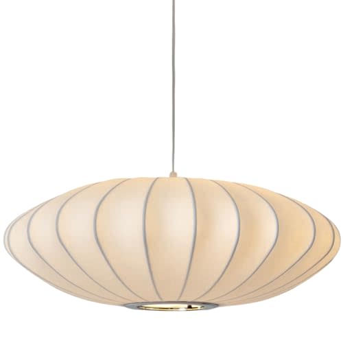 COMSDY 23.6 Inch Large White Silk Saucer Pendant Light Fixture Modern Hanging Lamp for Living Room, Bedroom, Dining Room, White Ceiling Decor Chandeliers for Dining Room Restaurant